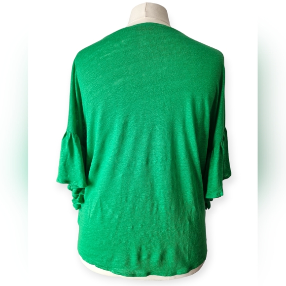 Zara Green 100% Linen Ruffle Sleeve Round Neck Knit Blouse Top Size Large - Picture 7 of 10